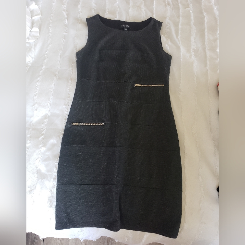Enfocus retro mini dress dress, grey with decorative gold zippers women's size 8
